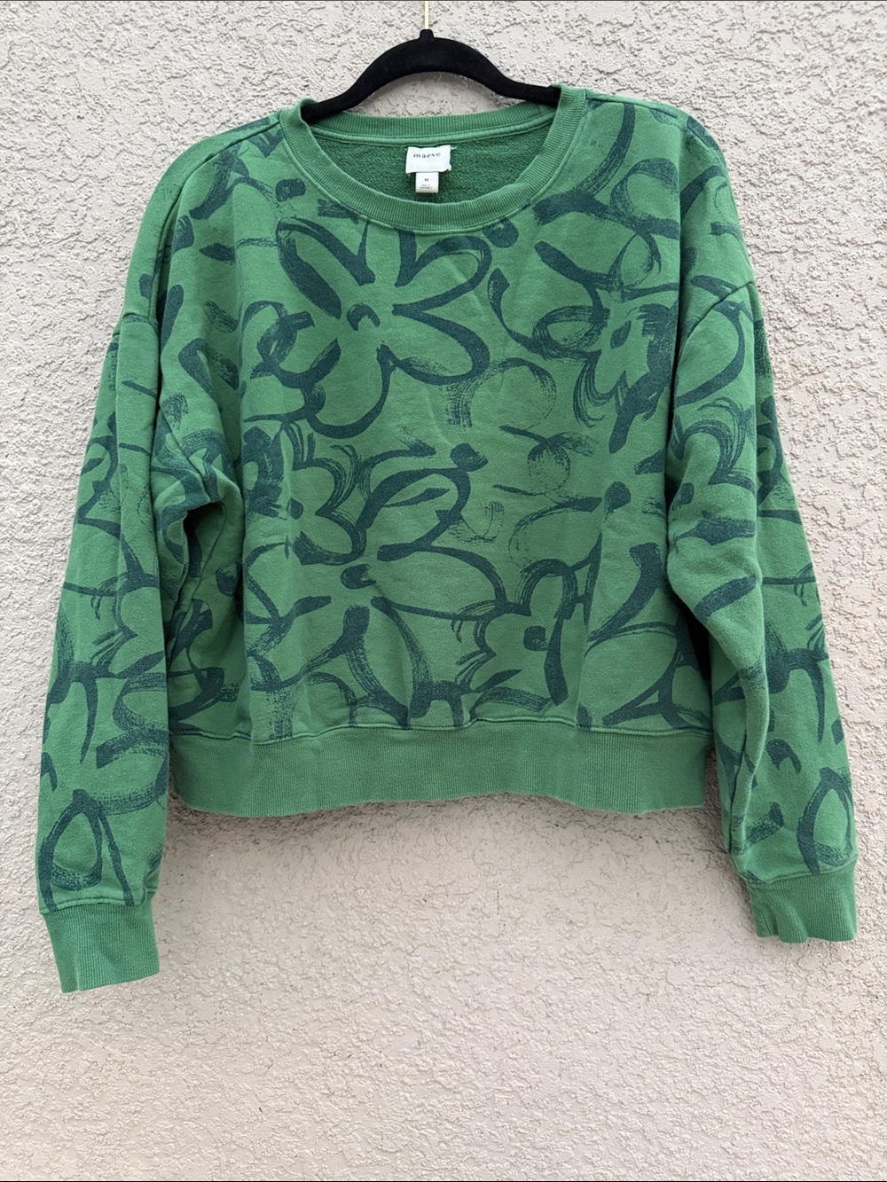 Maeve Green Floral Cropped Sweatshirt